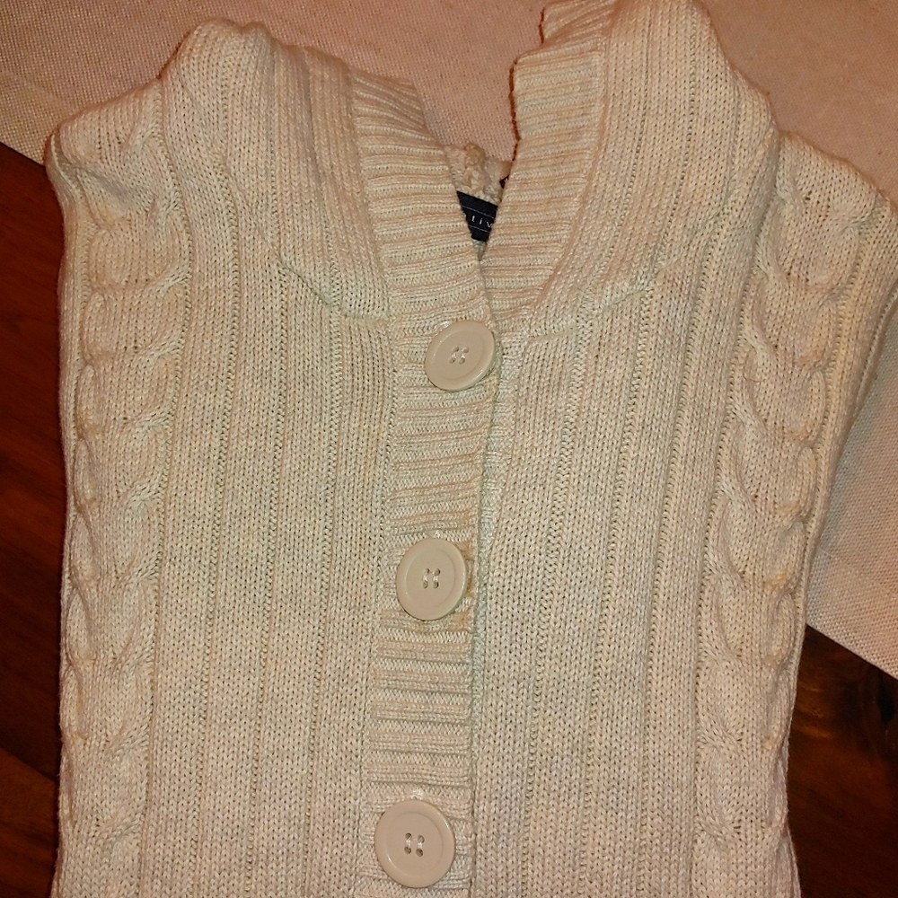 Cable knit hooded button down sweater